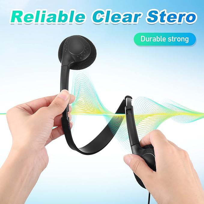 Hoteam 100 Pack Headphones for Classroom Bulk Students Adjustable Headphones Wired Pack Black Over The Head Earphones with 3.5 mm Plug for School Library Museums Charity Donate(Black)