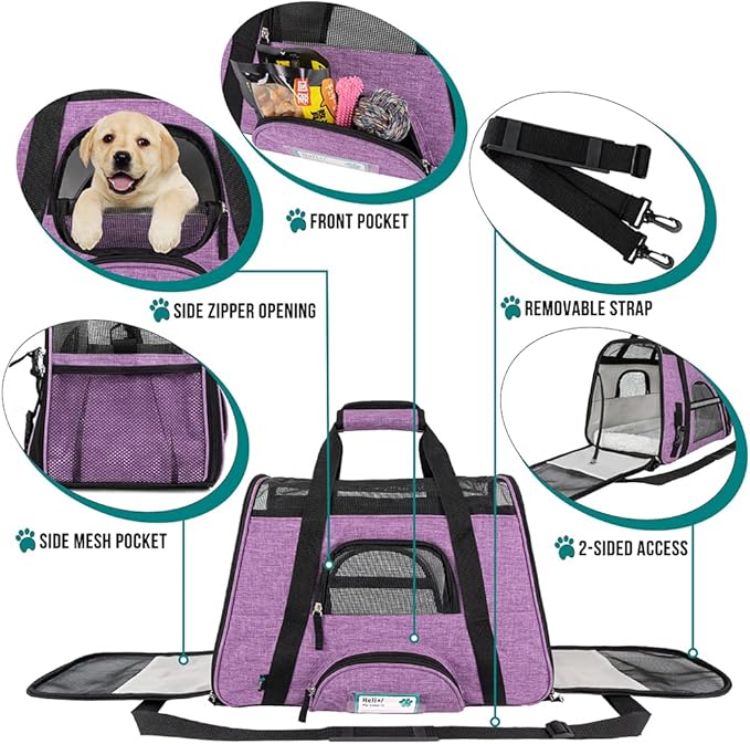 PetAmi Airline Approved Pet Carrier for Cat, Soft Sided Dog Carrier for Small Dog, Cat Travel Supply Accessories Indoor Cat, Ventilated Pet Carrying Bag Medium Large Kitten Puppy, Small Heather Purple