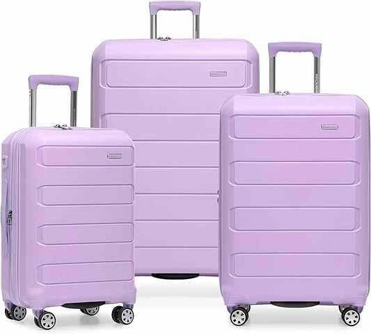 Traveler's Choice Pagosa Indestructible Hardshell Expandable Spinner Luggage, Lavender, 3-Piece Set (22/26/30)