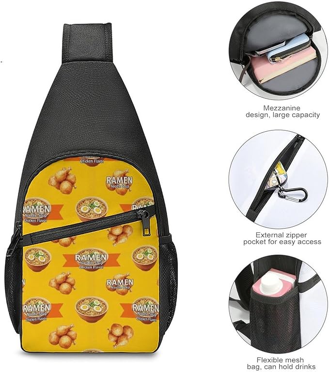 SWEET TANG Anti Theft Sling Chest Bag Shoulder Backpack Chicken Flavor Ramen Noodle Soup Crossbody Bags Gym Sack, Polyester Daypack Lightweight for Men Women Travel Gym Sport Hiking