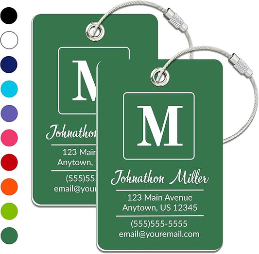 Personalized Luggage Tag | 2 Pack | Custom Luggage Tags for Suitcases | Kids Backpack Tag | 10 Color Options & Choose Font, Font Color