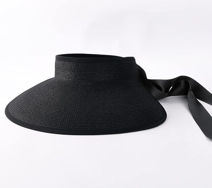 Camptrace Sun Visors for Women Wide Brim Beach Hat Foldable Straw Visor Hat Ponytail Summer Packable UPF 50+