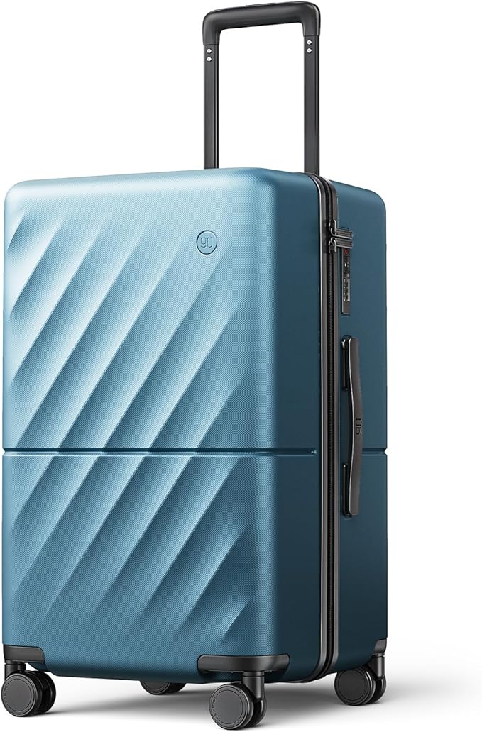 NINETYGO Trunk Luggage 22 Inch, Small Checked Luggage with Double Spinner Wheels, Anti-Burst Zipper, Hard Case PC Suitcase, Lightweight Travel Luggage, TSA Approved (Topaz Blue, Hudson)