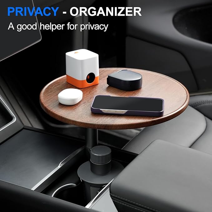 ELECFRESH 360° Rotating Cup Holder Tray Organizer for Car Center Console, Steering Wheel Tray, Detachable Snack/Drink/Phone Holder, Fits for 2025 2026 Tesla Model 3 Y X，Ford F150 Accessories