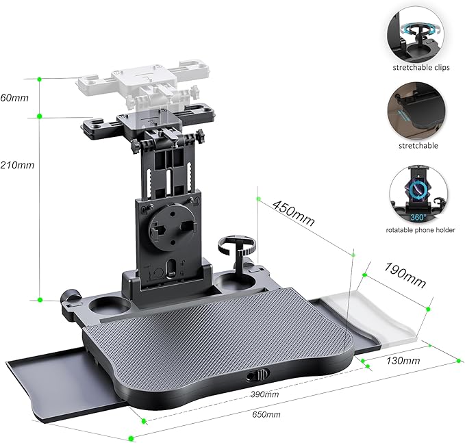 Car Steering Wheel Tray Back Seat Tray,Extension Steering Wheel Desk Car Food Eating Tray Table,Car Laptop Desk with Phone/Tablet/Cup Holder for SUVs,Trucks & Vans