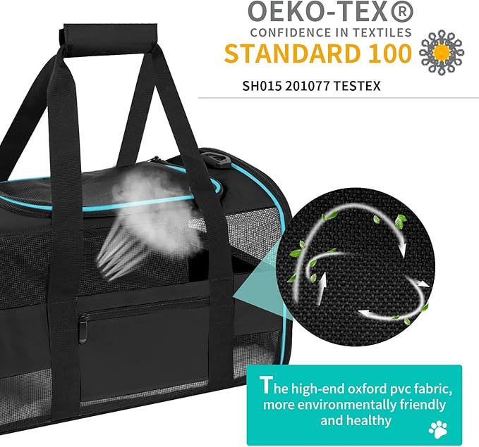 Soft - Sided Pet Carrier for Cats and Small Dogs, Airline - Approved, Black Travel Tote with Mesh Windows, Foldable Bowl, Shoulder Strap, Oeko - TEX Certified
