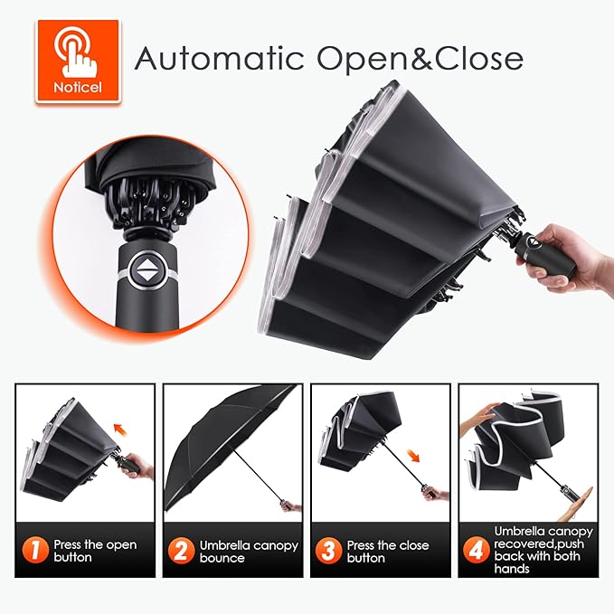 Bodyguard Inverted Umbrella - Large Windproof for Rain & Sun, Compact Reverse With Reflective Stripe, Teflon-Coated for Women Men, Travel Folding With Cover Bag