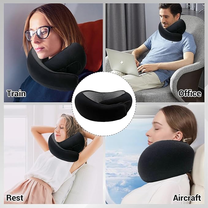 Outney™ Travel Pillow for Airplanes 2025 Veritable Chin Support Travel Neck Pillow 100% Pure Memory Foam Full Neck Surround Pillows for Traveling Flight Sleeping Portable Travel Essentials (Black)