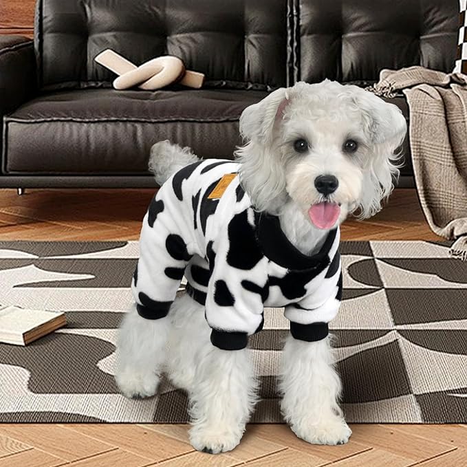 XPUDAC Cow Dog Sweater, Dog Winter Clothes for Small Medium Dogs Girl Boy Fleece Pet Pajamas for Winter Christmas, Medium