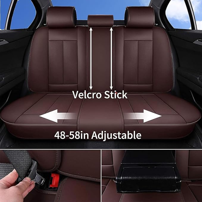 Coverado Car Seat Covers Full Set, Seat Covers for Cars, Car Seat Covers Front Seats and Back, Brown Car Seat Protector Waterproof, Nappa Leather Car Seat Cushion Fit for Most Cars