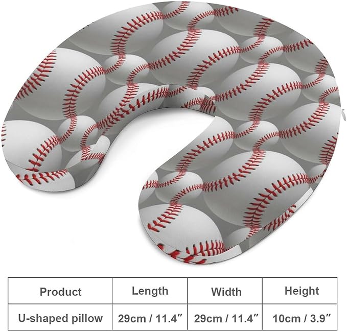 Pain Relief Travel Neck Pillow Sport Baseballs, Memory Foam U Shaped Support, Breathable Zip Cover for Airplane Car Office Men Women