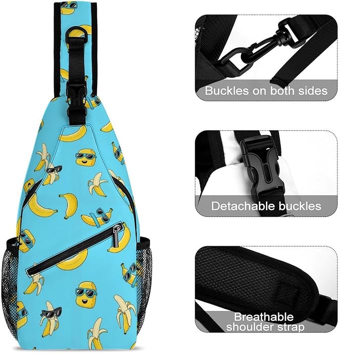 SWEET TANG Casual Sling Backpack for Men Chest Shoulder Crossbody Backpack, Unbalance Gym Funny Sack, Cute Banana Travel Bag Outdoor Hiking Daypack