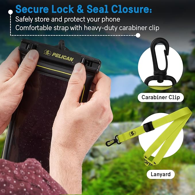 Pelican 2 Pack Marine - IP68 Waterproof Phone Pouch (XL Size) Floating Waterproof Phone Case - Beach Cruise Ship Travel Essentials - Works with All Phones - Detachable Lanyard - Black/Hi-Vis Yellow | 2 Pack, Marine, XL Size, Detachable Lanyard