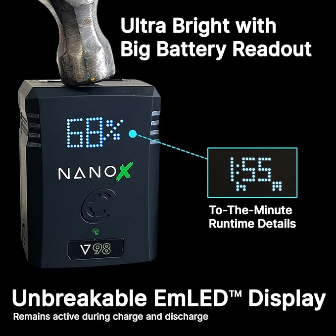 Core SWX NANO-V98X 98Wh Micro V-Mount Battery – Compact Lithium-Ion Pack with USB-C PD Input/Output, USB-A, P-Tap, 10A Load, 3.9hr Runtime (25W), for Cameras & Production Gear