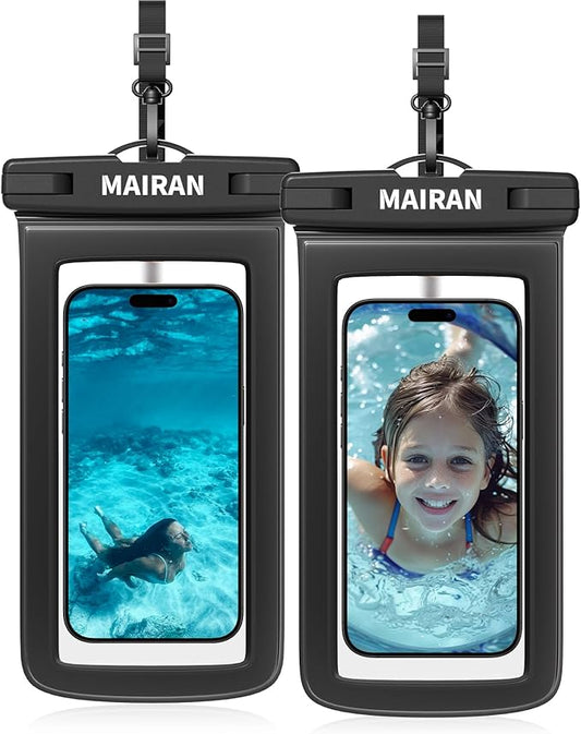 IPX8 Waterproof Phone Pouch Case 2Pack, Water Proof CellPhone Dry Bag for iPhone 16 15 14 13 12 11 Pro Max Plus XS, Galaxy S24 S23 4-7" Protector & Travel Essentials for Beach, Pool, Cruise-Black