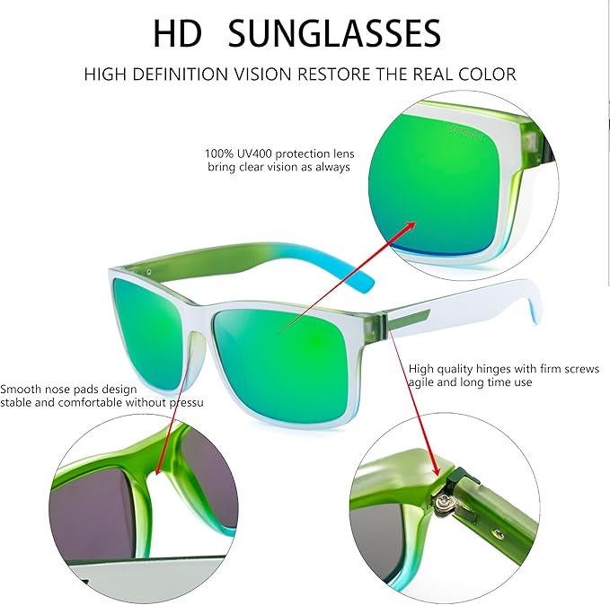 LECKIRUT Vintage Polarized Sunglasses for Men Women Retro Oversized Square Mirror Sun Glasses
