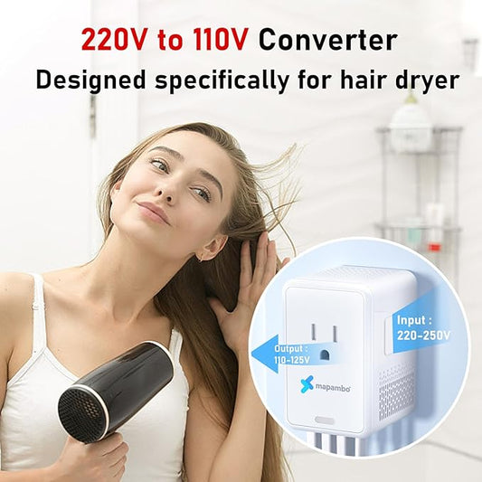 Upgraded Voltage Converter US to Europe for Hair Dryers 220V to 110V Converter with Fast Charging - Compact Travel Design with 3 USB-A + 1 USB-C Universal Travel Adapter for France Germany (White)