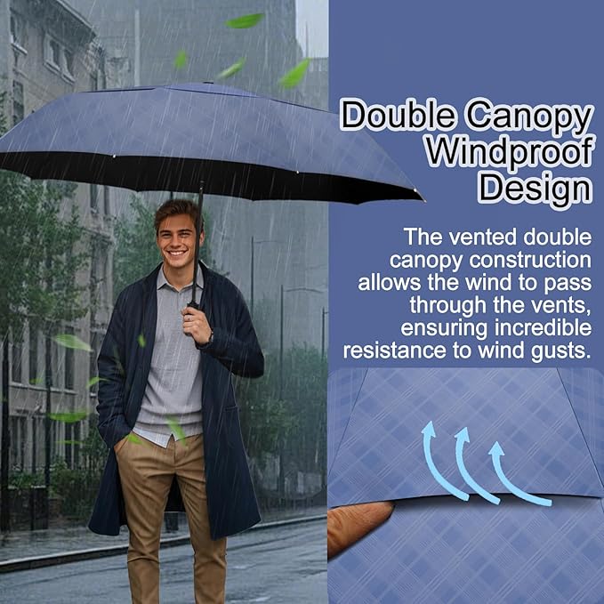 Satol 46/54/62 Inch Large Golf Umbrella, Windproof 10 Ribs Automatic Open/Close Oversize Double Canopy Vented Portable Folding Travel Umbrellas, UPF 50+ Sun & Rain Compact Umbrellas for Outdoor