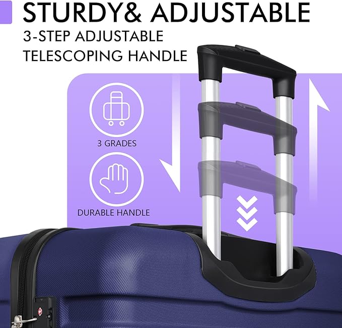 AnyZip Luggage PC ABS Hardside Lightweight Suitcase with 4 Universal Wheels TSA Lock Carry-On 20 Inch Dark Blue