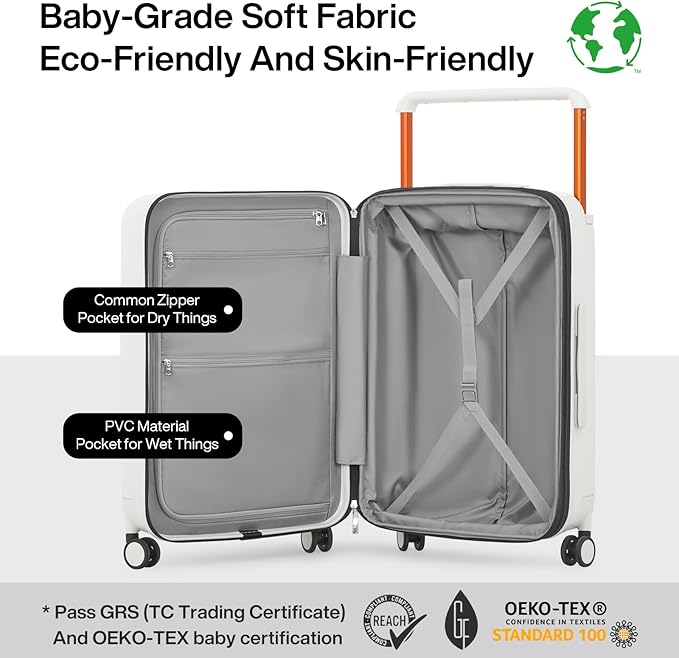 mixi Large Capacity Expandable Luggage Suitcases With Spinner Wheels,Upgrade Wide Handle PC Hardshell Rolling Travel Suitcase with TSA Lock, Checked-Medium 24-Inch, Smoke White