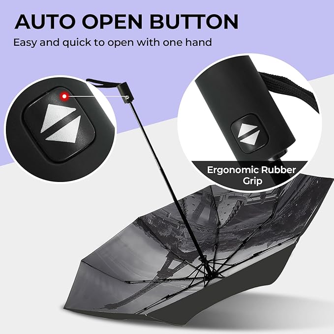 LLanxiry Compact Travel Umbrella, 44" Canopy, Automatic Open/Close Windproof Umbrella, 210T Pongee, 8-Rib Fiberglass, Travel Size Mini, Portable Rain/Sun Umbrellas UPF 50+ with Cover