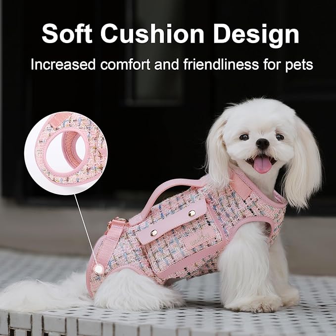 Wakytu Dog Lift Harness Dog Carrier Dog VES Harness Adjustable Dog Leash with Small Puppy Treat Bag（Pink,L）