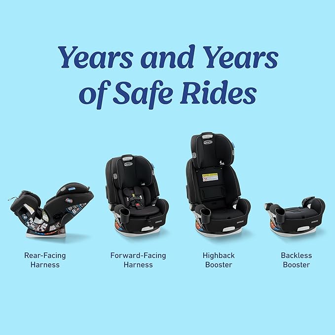 Graco Grows4Me 4-in-1 Convertible Car Seat, 10 Years of Use - Infant Car Seat to Toddler, 4 Stages of Use - Rear Facing, Forward Facing, High Back Booster, Backless Booster Seat, West Point Design