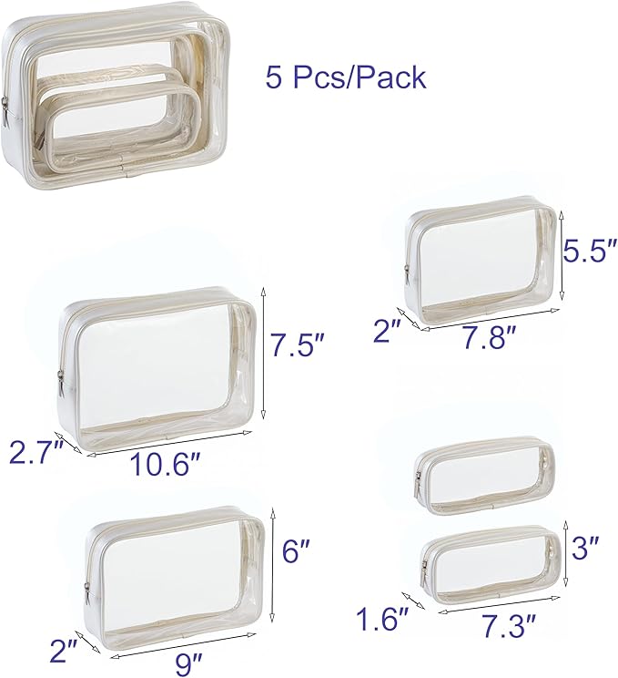 TSA Approved 5-Piece Diaper Bag Organizer Pouch Set Clear Waterproof TPU Kids Toiletry Storage Set Travel Packing Clutch Cube Bags for Baby Nursing