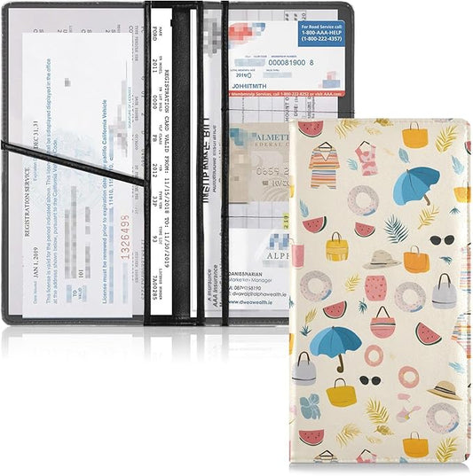 Bolaz Cute Car Registration and Insurance Holder Leather Vehicle Document Glove Box Organizer for License Cards Accessories