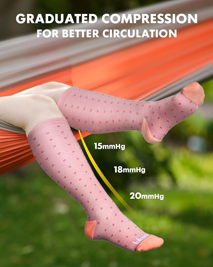 Bamboo Viscose Compression Socks for Women Men 2 Pairs 15-20mmHg Knee High Compression Socks Travel Nurse