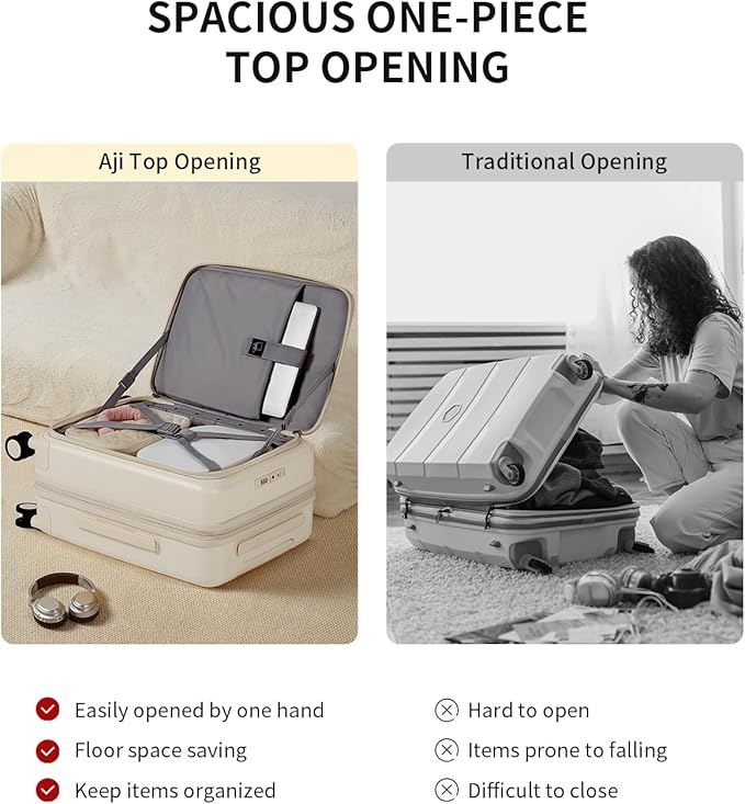 aji Expandable Top Open Carry On Luggage 22x14x9 Airline Approved, 20 Inch Hard Shell Carry On Suitcase with Spinner Wheels,Travel Small Luggage for Women Men,Coconut White