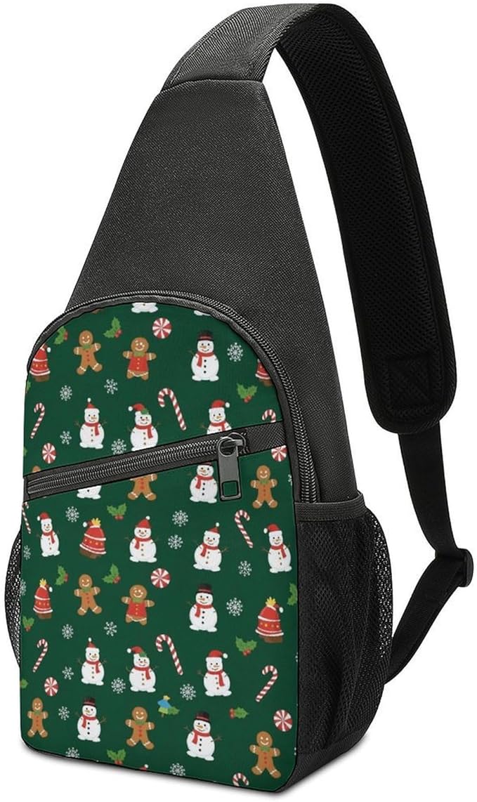 SWEET TANG Chest Bag for Men Women Green Gingerbread Sling Shoulder Backpack Fashion Daypack, Outdoor Sport Adjustable Zippered Crossbody Bag with Large Capacity