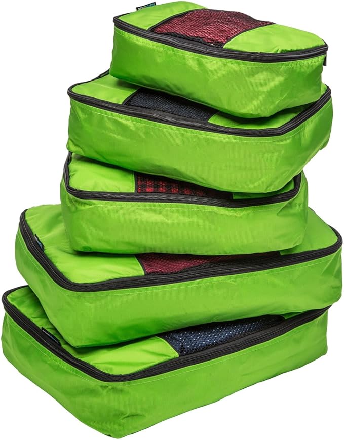 TravelWise Luggage Packing Organization Cubes 5 Pack, Lime, 1 Small, 2 Medium, 2 Large