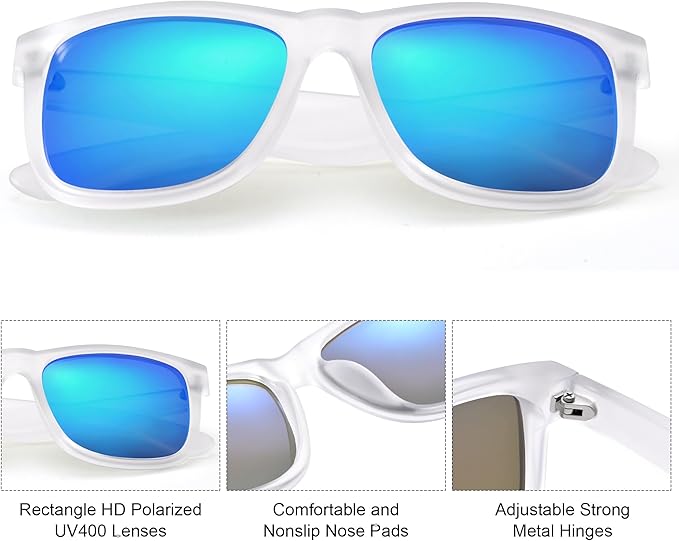 UV400 Polarized Sunglasses Men Women, Classic Square Lightweight Shades, Anti-Glare HD Trendy Sunnies for Leisure