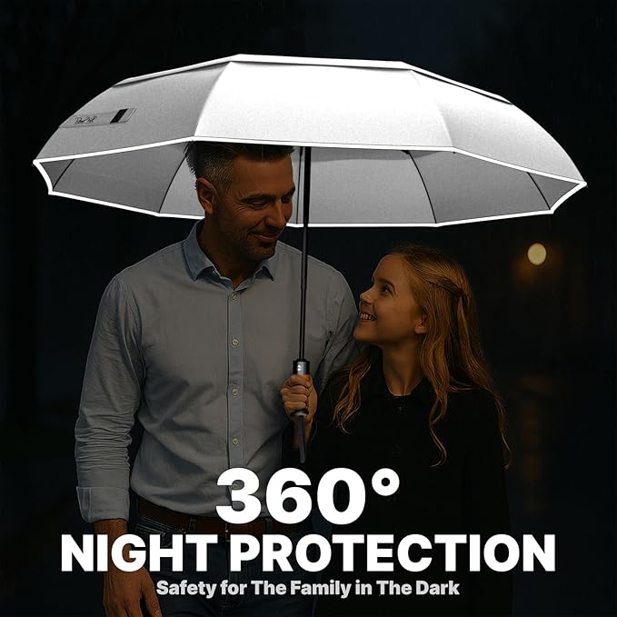 Royal Walk Windproof Folding Travel Umbrella Compact and Strong Luxurious Real Wood Handle Automatic Open Close Vented Double Canopy for Men and Women