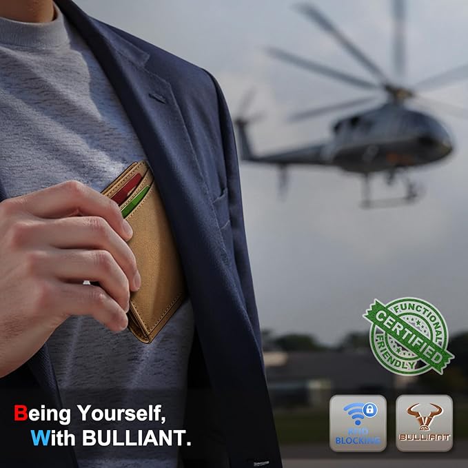 BULLIANT Men Wallet,Slim Leather Wallet Money Clip Magnetic Closure Simplifed Bill Folder 10Cards RFID Blocking 4.3"×3"