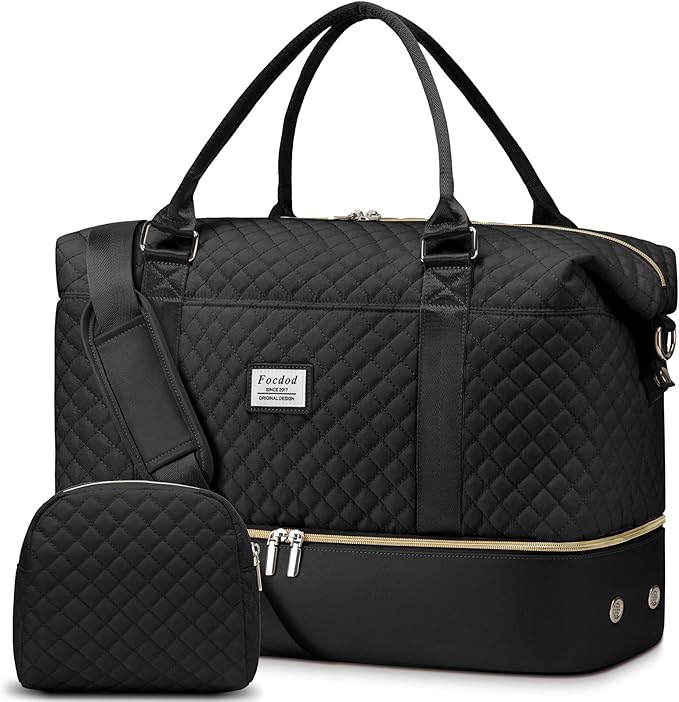 Travel Weekender Duffle Bags for Women: Overnight Bags with Shoe Compartment Large Carry on Weekend Bag with Toiletry & Wet Pocket Tote Duffel Bag Hospital Bag for Women Labor Delivery Black Brown