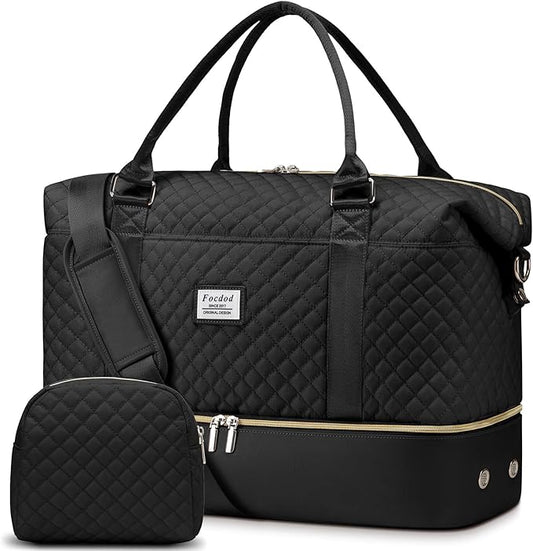 Travel Weekender Duffle Bags for Women: Overnight Bags with Shoe Compartment Large Carry on Weekend Bag with Toiletry & Wet Pocket Tote Duffel Bag Hospital Bag for Women Labor Delivery Black Brown