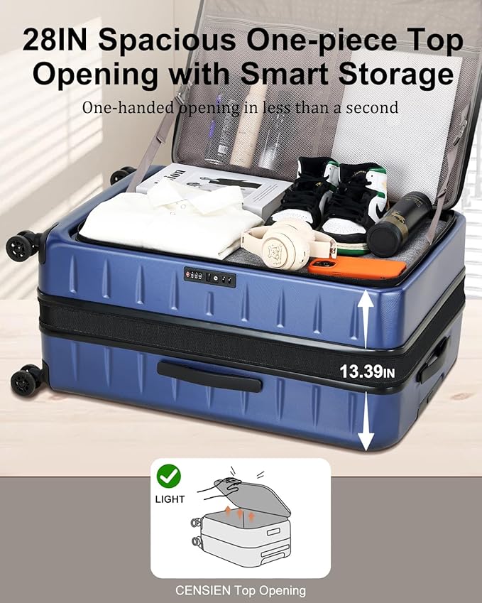 Luggage Sets 2 Pieces, 20 Inch Carry On Luggage and Expandable 28 Inch Checked Luggage with Spinner Wheels, Lightweight ABS+PC Hard Shell Suitcase with Front Opening, TSA Lock (Blue, 20/28)