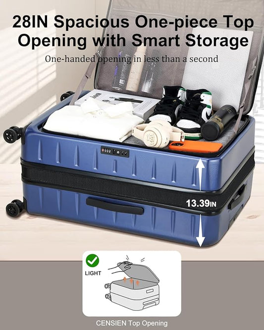 Luggage Sets 2 Pieces, 20 Inch Carry On Luggage and Expandable 28 Inch Checked Luggage with Spinner Wheels, Lightweight ABS+PC Hard Shell Suitcase with Front Opening, TSA Lock (Blue, 20/28)