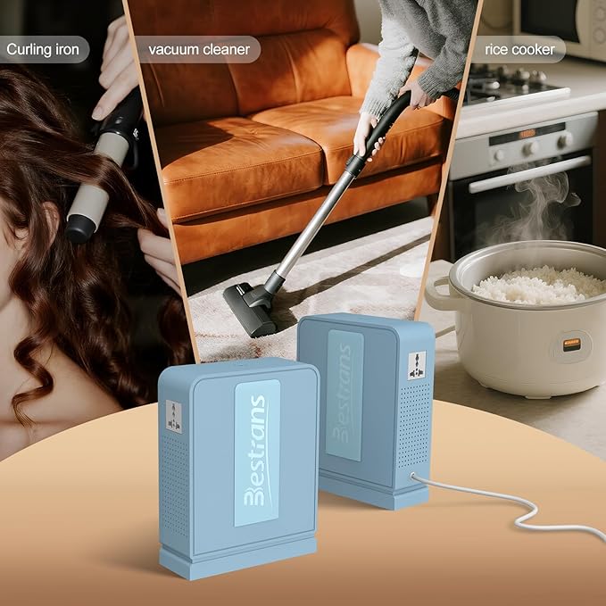 1000W Step Up Transformer 110v to 220v Converter, Heavy Duty Voltage Converter 110v to 220v with Dual Outlets, Overload Protection & Ultra-Quiet Design for Home Appliances, Light Blue