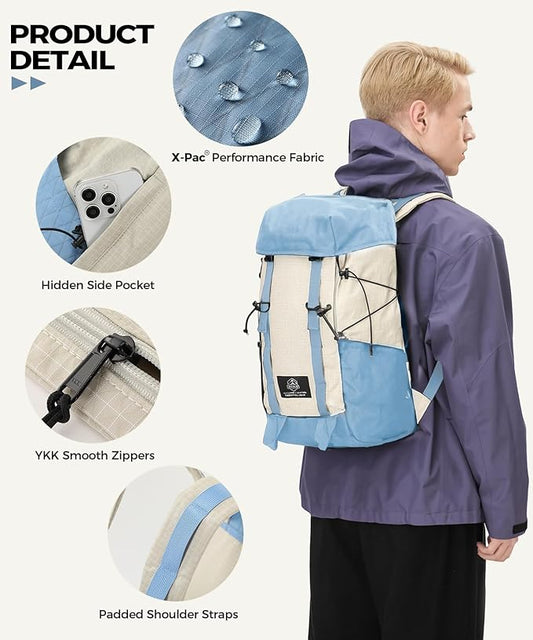 Hiking Backpack for Women Men Lightweight Camping Backpack with Rain Cover 30L Waterproof Hiking Daypack Bag with Hiking Pole Carrying System for Travel Trekking Mountaineering Large Capacity (Blue)