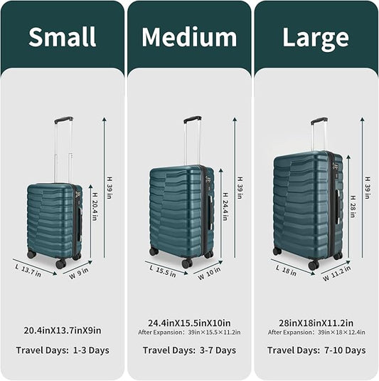 Lightweight Luggage with Spinner Wheels & YKK Zipper, 3-Piece Suitcase ABS+PC Hardside Hard Shell Luggage Set with TSA Lock, Teal Blue (20+24+28 inch)