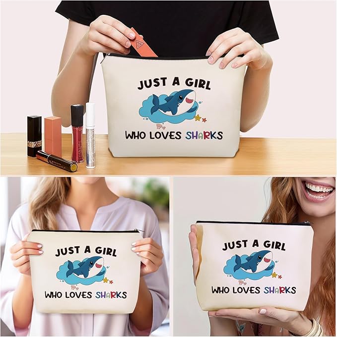 Shark Makeup Bag Graduation Gifts: Sharks Themed Cosmetic & Toiletry Organizer Pouch For Daughters, Sisters, Niece, Mom, Friends,Teen Girls & Women.Ideal Shark Lover Gift For Travel, Birthdays.