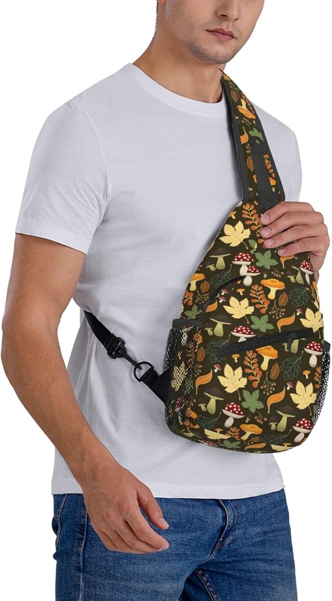Botanical Mushroom Sling Backpack Crossbody Bag Casual Chest Bags Travel Hiking Daypack Shoulder Bag for Women Men