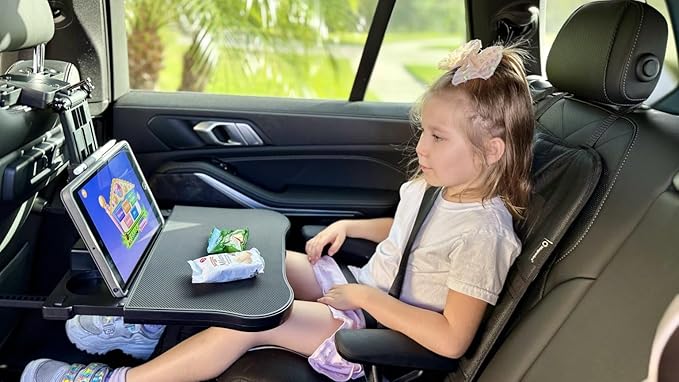 B1bee Foldable Car Seat Tray Table – Adjustable Back Seat Organizer for Kids & Adults, Ideal for Travel, Work, and Meals – Supports Up to 44 lbs
