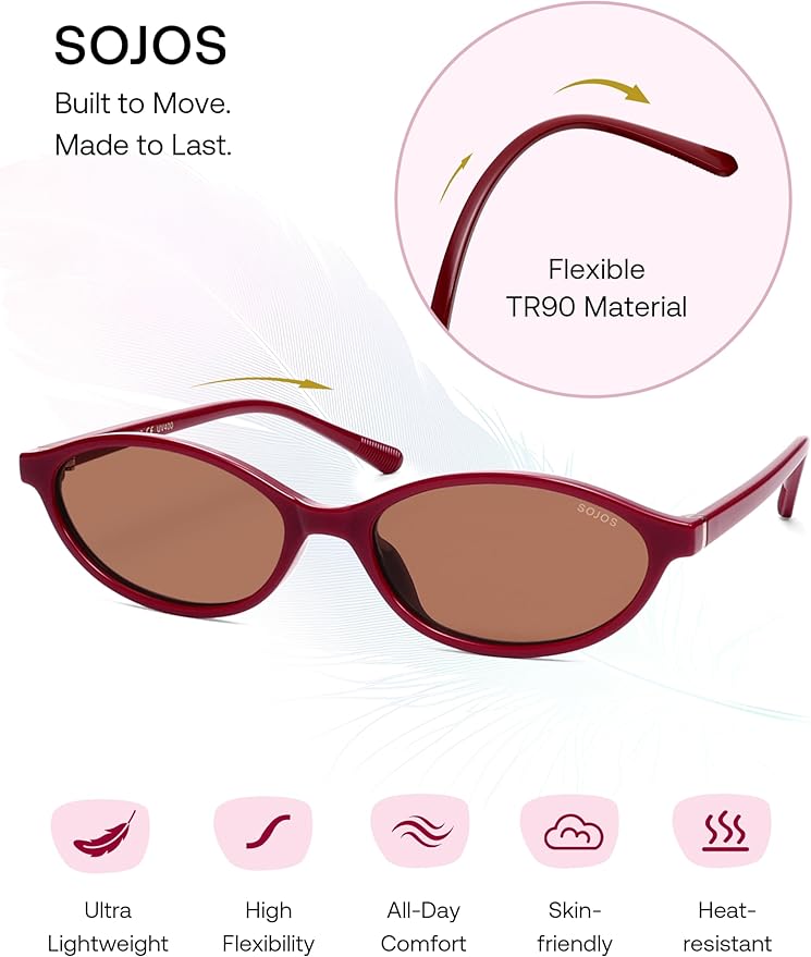 SOJOS TR90 Ultra Light Flexible Sunglasses for Women Retro Oval Polarized Cat Eye Vintage Shades UV400 Protection Comfort Fit