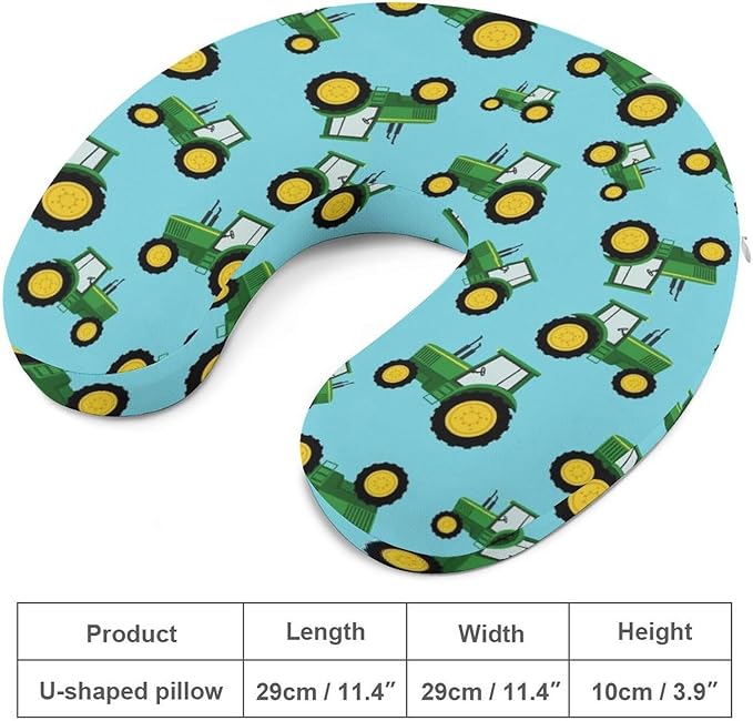 Breathable U-Shaped Neck Pillow Memory Foam Travel, Green Toy Tractors U-Shape, Machine Washable Support Home Office