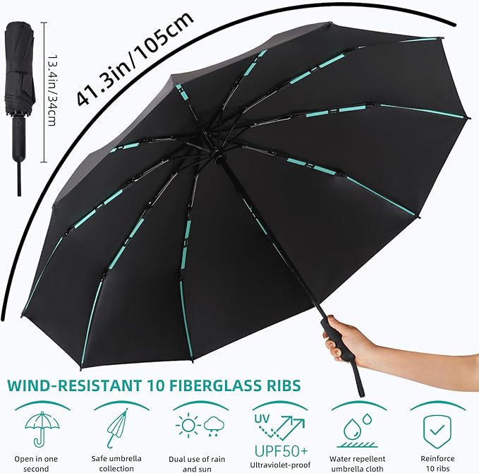 Folding Umbrella Anti-UV Compact Durable Folding Umbrella Auto Open Close Windproof Travel Umbrella Premium Grip Fits Backpack