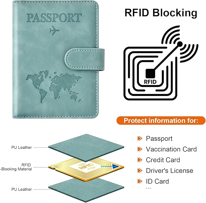 Eoehro Passport Holder for Travel Essentials, Passport Wallet Cover Case for Travel Must Haves Accessories,Passport Book Holders for Women and Men(light blue)
